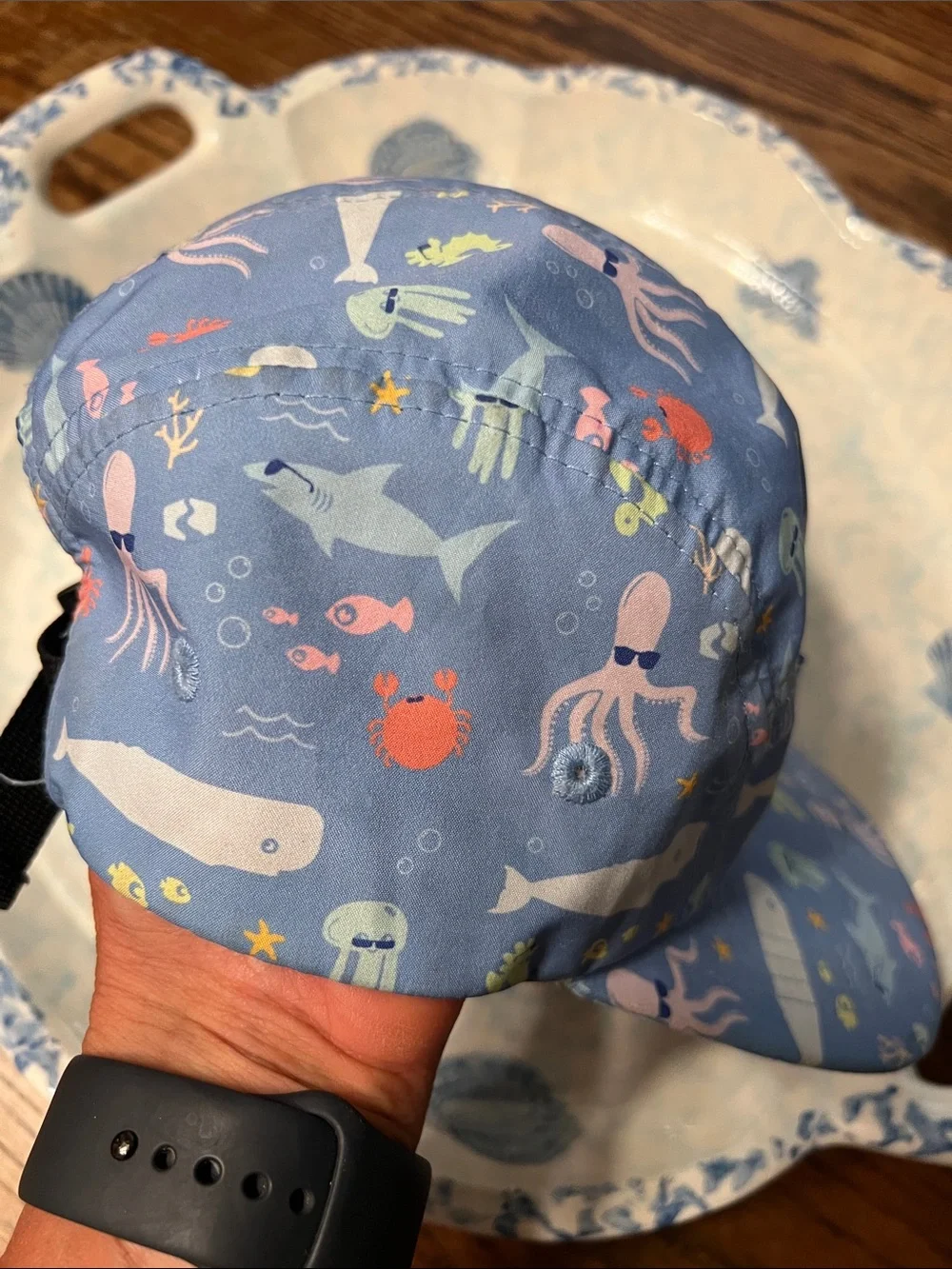 Rheos Salty UV Kids' Blue Ocean Print Swim Coverup Hat